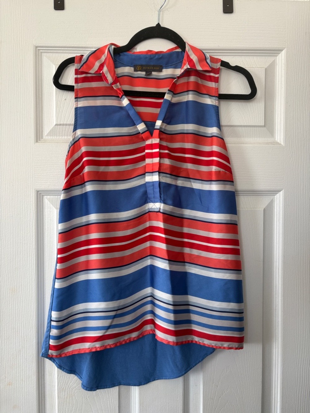 Outback Red Sleeveless Collared Stripe Blouse Size Medium